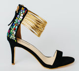 "Lindsey Blair" Shoes - Gold Strap with Glass going up the Heel