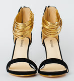 "Lindsey Blair" Shoes - Gold Strap with Glass going up the Heel