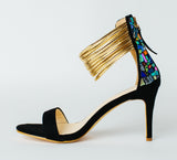 "Lindsey Blair" Shoes - Gold Strap with Glass going up the Heel