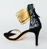 "Lindsey Blair" Shoes - Gold Strap with Glass going up the Heel