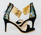 "Lindsey Blair" Shoes - Gold Strap with Glass going up the Heel