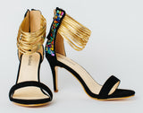 "Lindsey Blair" Shoes - Gold Strap with Glass going up the Heel