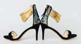 "Lindsey Blair" Shoes - Gold Strap with Glass going up the Heel